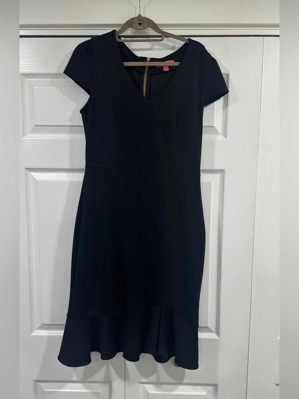 Betsey Johnson Black V-Neck Ruffle-Hem Dress